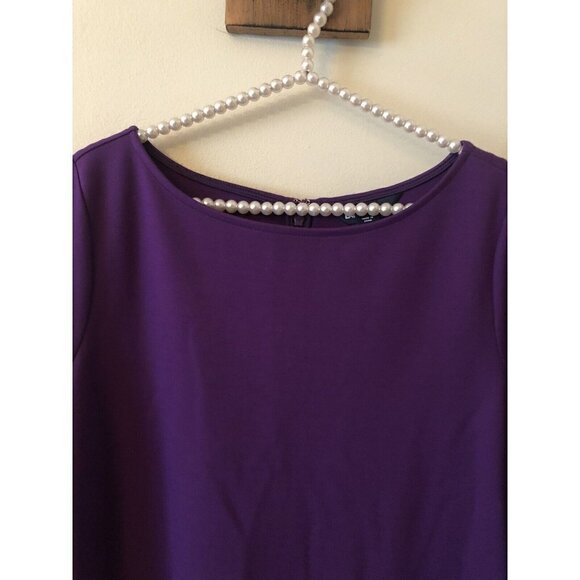 Lands End Petite Womens 10P Purple Shift Dress Ruffle Hem 3/4 Sleeve Pockets - Picture 2 of 8